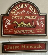 Vtg Custom Wood Tattoo Parlor Hospital Sign Jesse Hancock 23X26 Man Cave READ MO picture