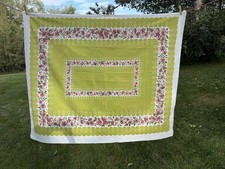 Vintage 1940S 50S Tablecloth White Green Pink Floral about 50x59” 😊 ￼ picture
