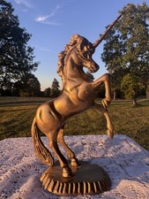 Vintage Heavy Solid Brass Rearing Unicorn Figurine Statue 9” Mid Century Decor picture
