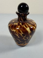 Vintage Murano Style Amber Tortoise Shell Perfume Bottle With Stopper 5” Tall picture