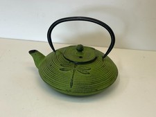 r78- Vintage Japanese green Cast Iron Dragonfly Teapot picture