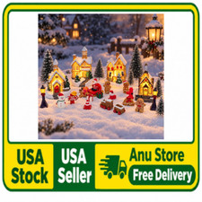 Christmas Village Set with LED Lighted Mini Houses Figurines Miniature Scene picture