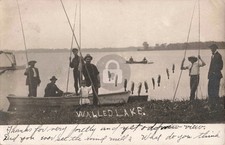 A Day's Fish Catch, Walled Lake MI Michigan 1907 RPPC Photo Postcard COPY picture