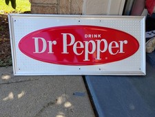 c.1960s Original Vintage Drink Dr. Pepper Sign Metal Embossed Stout Clean Soda  picture