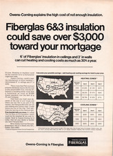 Owens Corning Fiberglas Insulation 1970 Vintage Black and White Print Ad picture