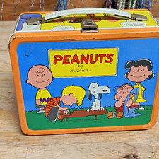 Peanuts by Schulz Thermos Metal Lunchbox 1970s Snoopy Charlie Brown picture