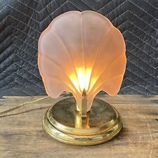 Beautiful Vintage Art Deco Seashell Table Lamp Gold And Pink MCM Frosted Glass picture