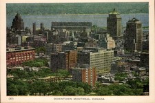 Downtown Montreal Quebec Skyline Aerial View White Border Postcard c1935 picture
