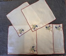 Vtg Madeira Hand Embroidered Linen Cocktail Napkins Set of 5 + 2 as Bonus 7x7” picture