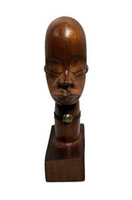 Vintage Wooden African Style Head Bust Sculpture Figurine Hand Carved Decor 8” picture