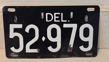Vintage Delaware DE Black & White Porcelain License Plate 52 979 picture