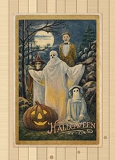 Halloween Ghosts Moonlit Art Postcard Spooky Night Scene Collectible picture