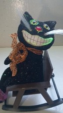 Vintage Fiber Optic Halloween Black Cat Wood Chair Battery Operated Works READ picture