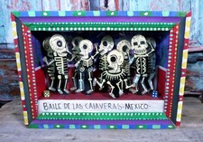 Day of the Dead Dance of Skeletons Shadow Box Retablo Handmade Mexican Folk Art picture