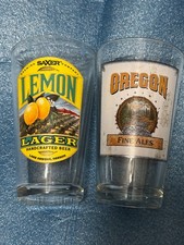 2 Rare Lake Oswego Oregon Fine Ales Saxer Lemon Lager Craft Beer Pint Glass NOS picture