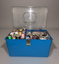 Vtg Wilson Wil-Hold Sewing Box Filled with Supplies Thread Needles Buttons More picture