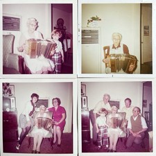 4 Vintage Photos Old Woman w/ Accordion & Family 1970s Fashion picture