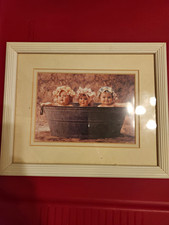 1994 Anne Geddes Lithograph Washtub Cream Color Matte Framed Print 8x10 Artwork picture