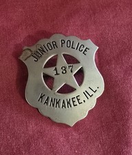 Vintage 1930s  40s Kankakee Illinois Junior Police Badge 137 C.H. Hanson Chicago picture