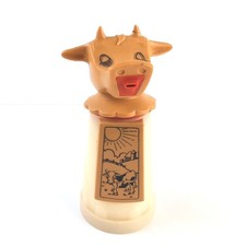 Vintage Whirley Moo Cow Creamer Plastic Cup Farm Scene Cow Head Lid picture