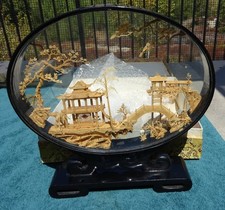 Rare VTG Fujian art Cork carving Diorama Pagoda Chinese in the original box MIB picture