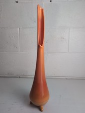 Vintage LE Smith Glass Bittersweet Orange Smoothie Three Toe Swung Vase 18” MCM picture