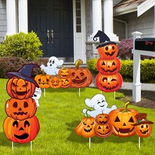 4 Pack Large Halloween Pumpkin Ghost Yard Sign Garden Stakes Party Lawn Decor picture