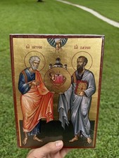 Saints Peter and Paul Orthodox Icon Flat Wood 18kt Gold Leaf picture