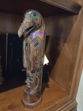 Vtg Hand Carved Signed Ray Moore Alaskan Black Diamond Totem Pole 14.5