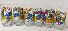 Vintage 1983 Smurf's Peyo Drinking Glasses Complete Set of 6 picture