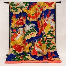 Japanese kimono colored uchikake furisode embroidery vintage furisode silk 6643 picture