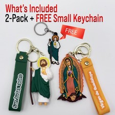 2-Pack Catholic Saint Keychains Virgen Guadalupe San Judas + 1 Free PVC Set picture