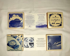4 Holland America Line Delft Blue Ceramic Tiles Coasters Set 150th Anniv COA picture
