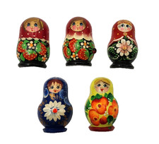 Vintage Hand-painted Matryoshka Wooden Doll Refrigerator Magnets Lot of 5 picture