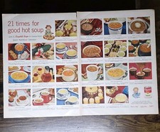 1956 Campbell's Soup Vintage Ad Print ~ 21 Times For Good Hot Soup ~ 2 Page Ad  picture