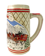 Budweiser Holiday Stein Mug A Series Clydesdales Snow Capped Mountains 1985 READ picture