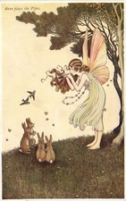 PC ARTIST SIGNED FAIRY TALES FANTASY ANNE PLAYS THE PIPES VINTAGE PC (b71259) picture