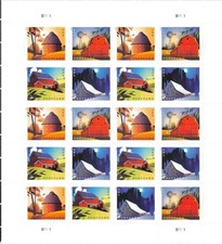 2021 USPS POSTCARD RATE STAMPS BARNS 5 sheets of 20 -100 pcs picture