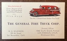 1940's THE GENERAL FIRE TRUCK CO. Business Card Los Angeles Historical MINT RARE picture