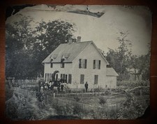 Large Full Whole Plate Outdoor Tintype People House Funeral Party? picture