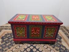 VTG POLISH FOLK ART Hand Painted Crafted Wood Box Chest w/Lock & Key POLAND Exc. picture