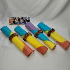 Vintage Tie-dye Fancy Napkins Set Of 4 With Beautiful Brown Beaded Napkins Rings picture