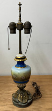 Antique Hand Painted Porcelain Table Lamp Signed REAN Cobalt Floral 23” picture