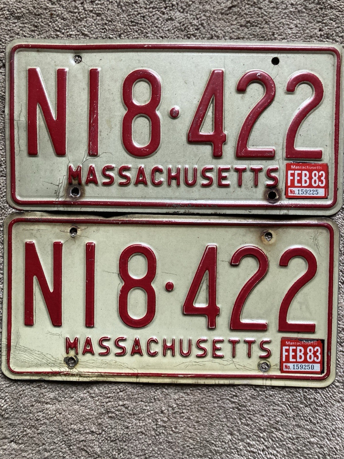 Pair of 1983 Massachusetts License Plates -  N18 422 - Nice