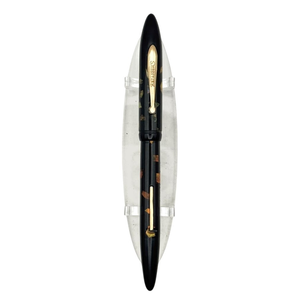Sheaffer Admiral Fountain Pen Black Flecked Goldtone Engraved Lever Fill Vintage