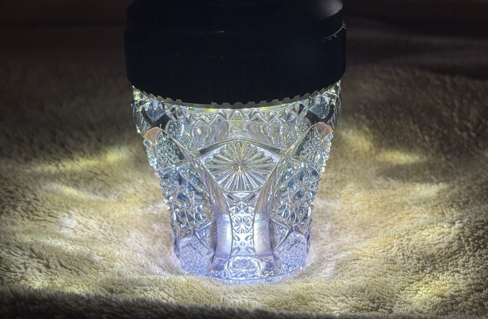 Imperial Vintage Hobstar Iridescent (Carnival) Smoked  Glass Toothpick Holder