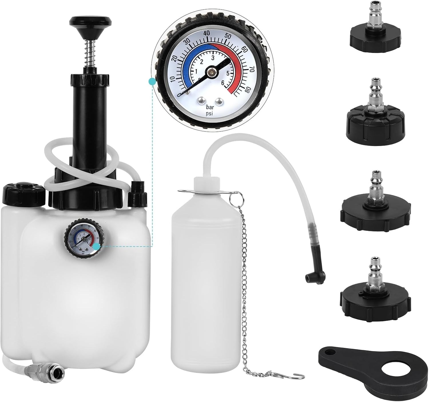 Brake Bleeder Kit 3L Manual, Universal 4-PC Adapters Fit Most Cars & Trucks