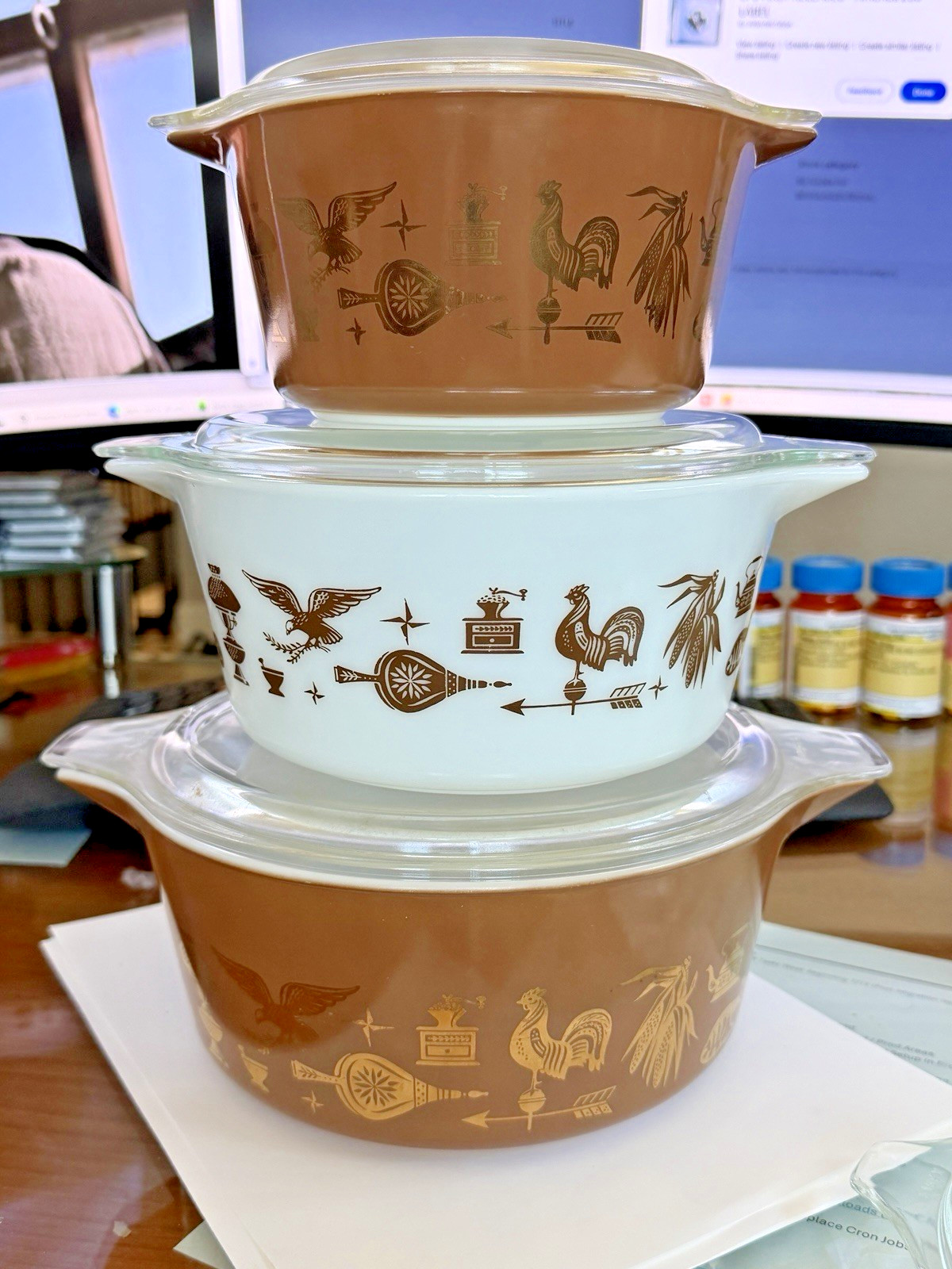 Vintage 1960s Pyrex Early American 7 Piece Casserole w/Extra Lid