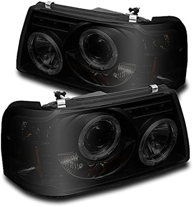 Dual Halo LED Projector Headlights Headlamps Black/Smoke Compatible with 2001-20