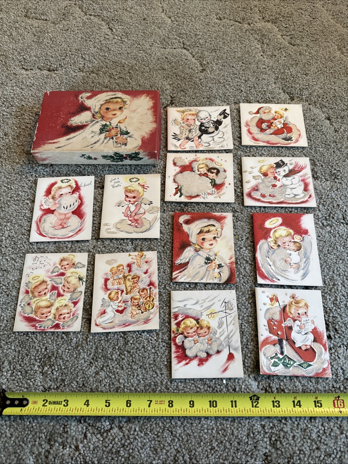 Vintage Christmas Angel Greeting Cards NIB Mint Santa Snowman Flocked